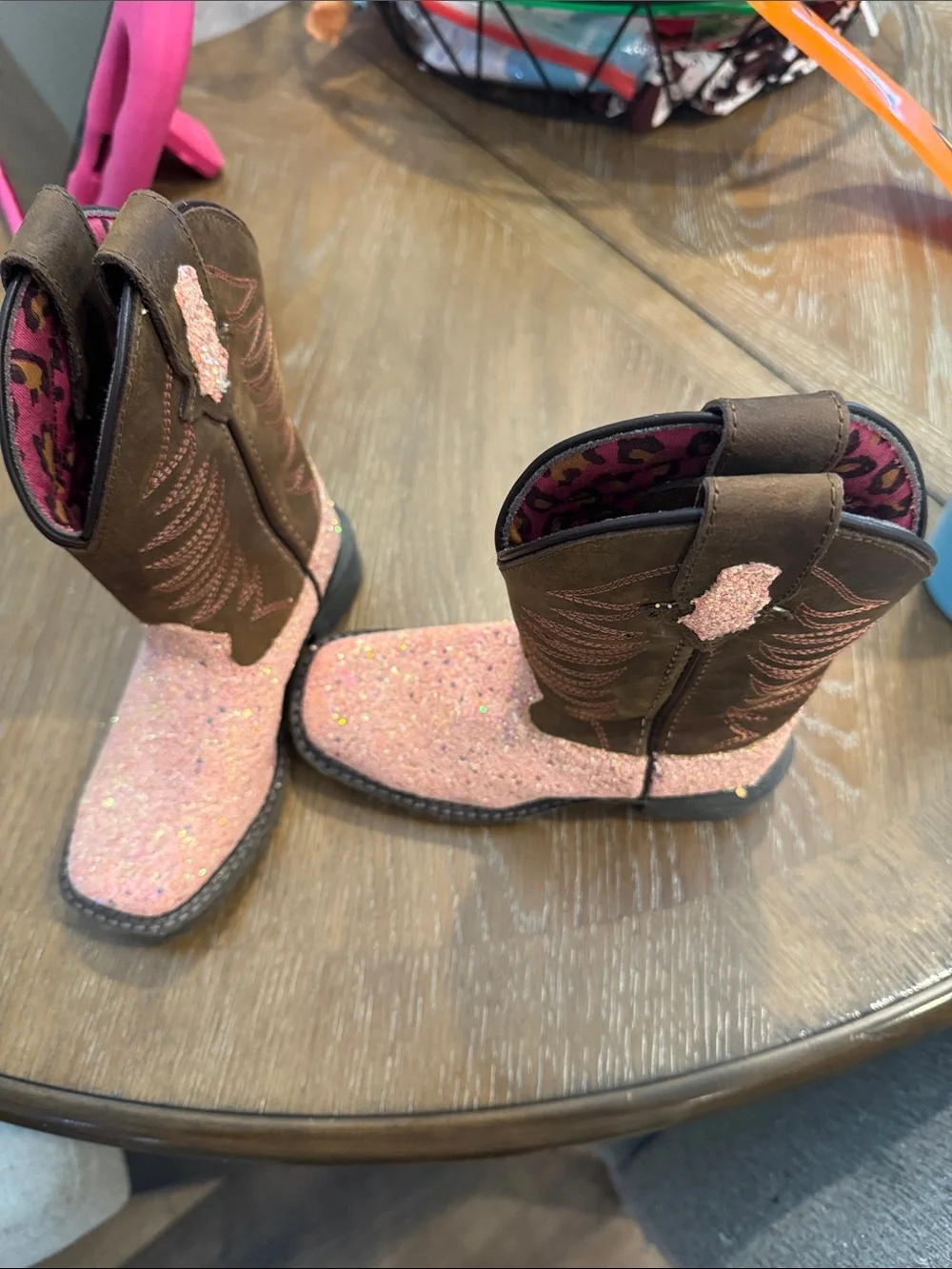 Smoky Mountain Boot Company Kids Pink Glitter & Brown Western Cowboy Boots